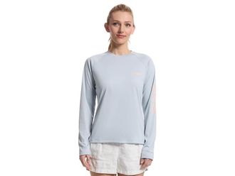 Columbia Tidal T-Shirts Ii Long Sleeve Womens Clothing Cirrus Grey/Tiki Pink Logo : LG, Polyester