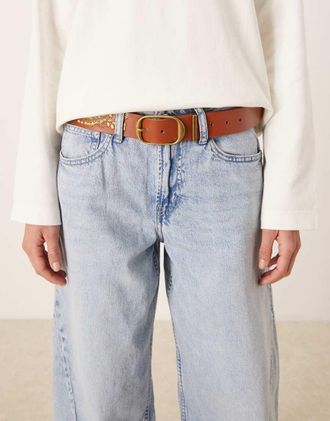 Abercrombie & Fitch Cintura in pelle marrone boh&eacute;mien ricamata