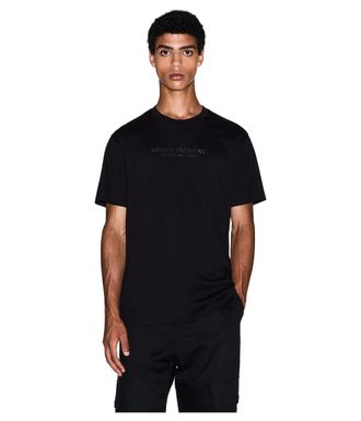 A|X Armani Exchange Mens Short-Sleeved Front Milano New York Logo Lettering T-Shirt, Black, L, Black, L
