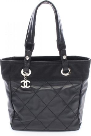 Chanel Black Coated Canvas Leather Handbag Tote Bag (Pre-Owned)