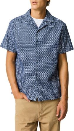 Rodd & Gunn Knightsbridge Geometric Embroidery Cotton Camp Shirt in Indigo at Nordstrom, Size Xxx-Large