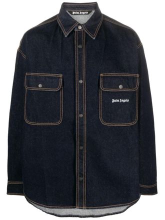 Palm Angels Navy Blue Denim Shirt