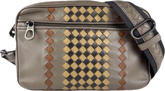Bottega Veneta Intrecciato Beige Black Brown Leather Shoulder Bag (Pre-Owned)
