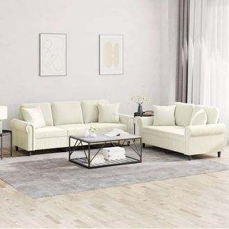 vidaXL Juego De Sof&aacute;s Con Cojines 2 Piezas Terciopelo Crema Vidaxl