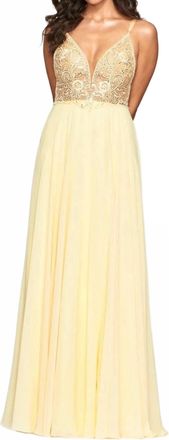 Faviana Beaded Bodice Full Skirt Dress In Buttercream