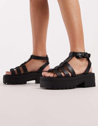 Tommy Jeans Sandali neri in vera pelle con suola spessa-Nero