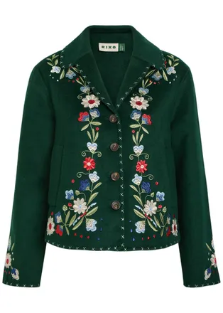 Rixo Rixo Jude Floral-embroidered Wool-blend Jacket - Multicoloured - 16 (UK 16 / XL)