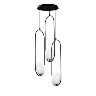 Wonderlamp Lámpara colgante con 3 estructuras ovalada y esferas de cristal