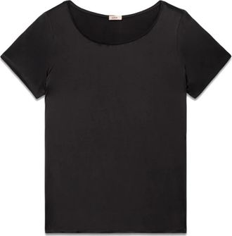 Oltre Viscose blend satijnen T-shirt - Dames - Blouses - Zwart - M - Satijn - Overhemden