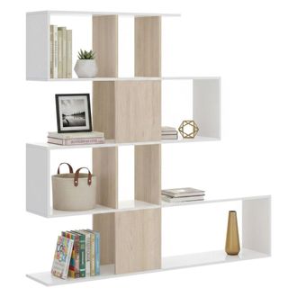 Dmora Dmora - Librer&iacute;a Moneglia, Estanter&iacute;a De Oficina Multiusos, Librer&iacute;a Con 4 Baldas, 145x29h145 Cm, Blanco Y Roble