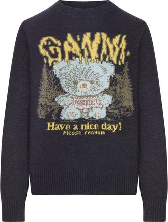Ganni WOOL SWEATER WITH TEDDY GRAPHIC - Ganni - Woman