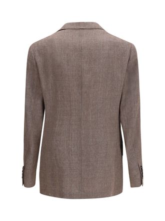 Brunello Cucinelli Mens Double-Breasted Tailored Jacket Nocciola Linen; Wool