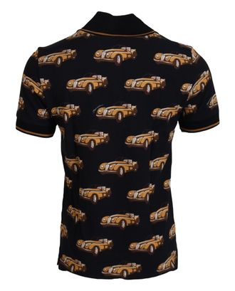 Dolce & Gabbana Mens Car-Print Cotton Polo Black