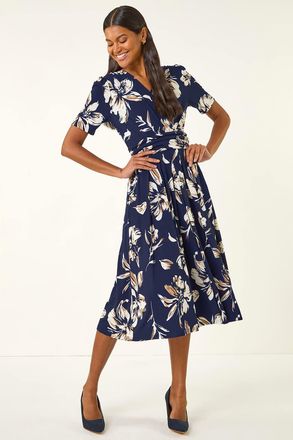 Roman Floral Wrap Midi Dress