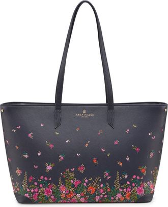 Sara Miller Tote, Womens Bag for Work, Travel, Laptop, Shoulder Handbag with Zipper Closure, Large, Ditsy Floral Navy Blue