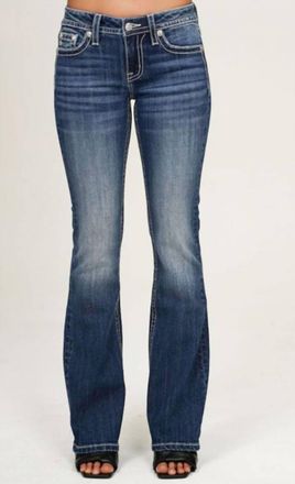 Miss Me Womens Star Mid-Rise Boot Cut Jeans In Medium Blue