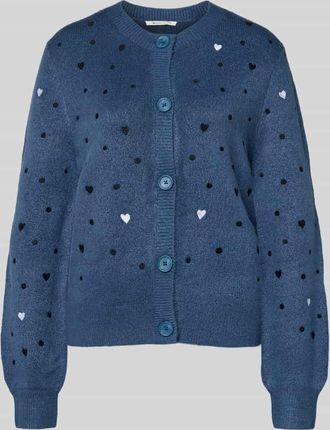 Tom Tailor Denim Regular Fit Strickjacke mit Stickereien in Dunkelblau Melange, Größe XL