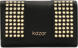 Kazar Zwarte leren portemonnee met gouden klinknagels - Dames - Portefeuilles - Zwart - ONE Size - Leer - Accessoires