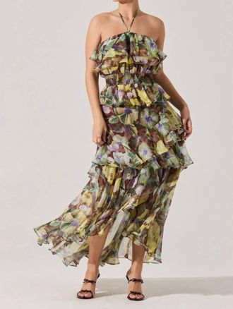 Astr Elena Dress In Brown Yellow Floral