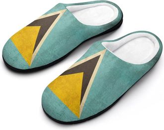 Generic Vintage Saint Lucia Flag Mens House Slippers Memory Foam Washable Cotton Slip on Home Shoes