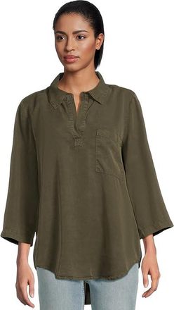 Mod-o-doc Roll Tab, Patch Pocket, Tunic Womens Clothing Elm Green : LG (US 12-14), Tencel