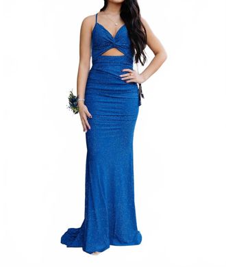 La Femme Fitted Rhinestone Jersey Prom Dress In Royal Blue