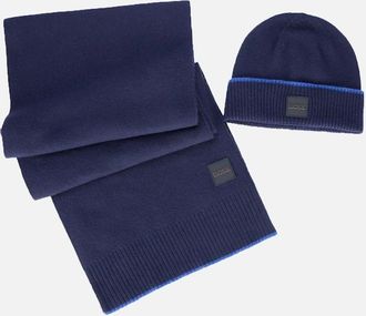 HUGO BOSS Mens Boss Orange Armato Scarf & Hat Set Dark Blue - Navy - Size: 1 size