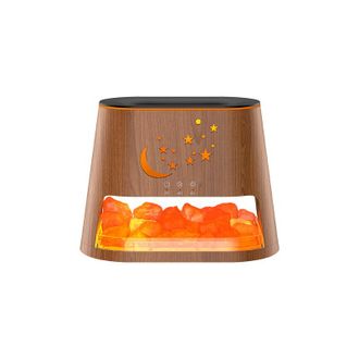 OEM Difusor De Aceites Esenciales, Humidificador Con Efecto De Llama, Piedra De Sal Cristalina, Luz Ambiental Colorida, Vetas De Madera