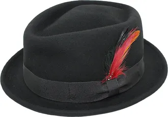 Maz Accessoires Foldable Diamond Crown Pork Pie Trilby Hat with Matching Band 100% Wool (XL, Black)