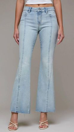 Hidden Jeans Mid Rise Full Length Seam Detail Flare Jeans In Vintage Wash
