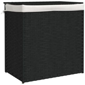 vidaXL Cesto Ropa Sucia 2 Secciones Rat&aacute;n Sint&eacute;tico Negro 53x35x57 Cm Vidaxl
