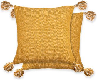 TJ Hughes Herringbone - Recycled Cotton Cushion Cover in Ochre - TJ Hughes