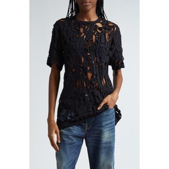 R13 Shredded Cotton T-Shirt in Black at Nordstrom Rack, Size Small