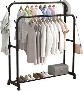 Trade Shop Trade Shop - Ropa De Vestidor Doble Bar Stener Vestidos Con Ruedas De Freno Negro