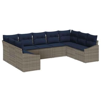 vidaXL Conjunto De Sof&aacute;s De Jard&iacute;n 9 Pcs Gris Y Azul Marino Vidaxl