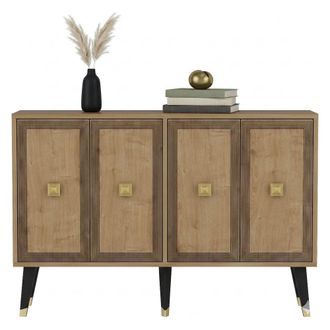 Dmora Aparador Luino, Alacena 2 Estantes, 4 Compartimentos, 4 Puertas, 120x30x80h Cm Roble Marr&oacute;n