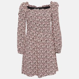 Maje Black/pink Floral Print Crepe Ranael Mini Dress