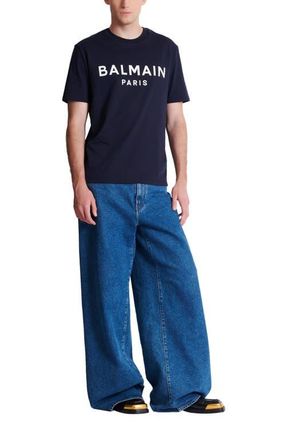 Balmain Printed cotton T-shirt in Navy at Nordstrom, Size Xxx-Large