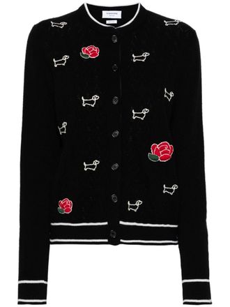 Thom Browne Wollen vest met geborduurd logo - Zwart