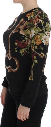 Dolce & Gabbana Womens Black Key Floral Print Silk Blouse Top