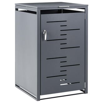 Beliani Cobertizo De Metal Para Cubo De Basura De Exterior Apertura Superior Cierre Con Llave Y Cadena Para Contenedor De 240 Litros Acero Galvanizado Gris Os