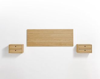 HOGAR 24 Cabecero Acabado Madera + 2 Mesitas Flotantes dos cajones Cera