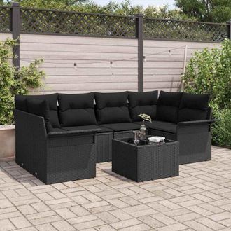 vidaXL Vidaxl - Conjunto De Sof&aacute; De Jard&iacute;n 7 Pcs Negro Polirat&aacute;n