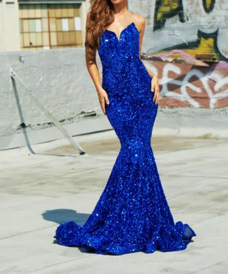 Portia & Scarlett Sequin Evening Gown In Cobalt