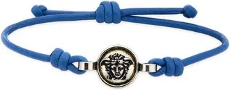 Versace Mens Leather Slide Bracelet in Blue Palladium 82 at Nordstrom