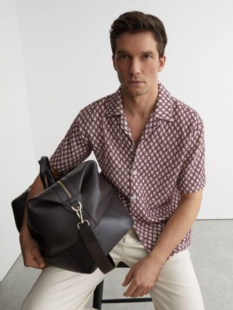 Reiss Rust Red Cotton-blend Embroidered Crochet Shirt, Xxl