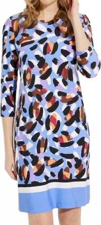 Joseph Ribkoff Button Shoulder Print Dress In Blue Multi
