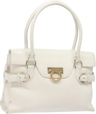 Ferragamo Virna Satchel Leather White Leather Handbag (Pre-Owned)