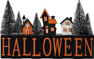 Glitzhome Halloween Wooden HALLOWEEN Haunted House Table Sign in Black at Nordstrom, Size Medium