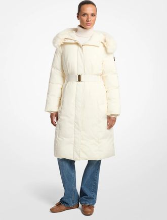 Michael Kors Faux Fur Trim Belted Coat